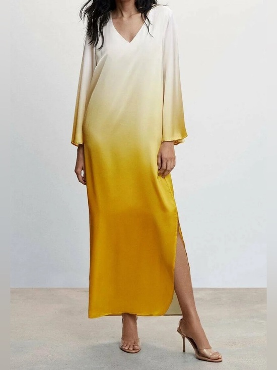 Mango Dresses & Skirts - Mango Ombre Yellow Cream Long Sleeve Satin Maxi Dress